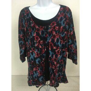 CJ Banks Top Women Size 1X Red Black Blue Attached Cardigan Scoop Neck 3/4 Sleev